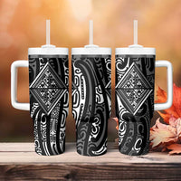 New Zealand Maori Taniko Tumbler With Handle Black Kowhaiwhai Puhoro LT9 - Polynesian Pride