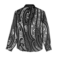 New Zealand Maori Taniko Women Casual Shirt Black Kowhaiwhai Puhoro