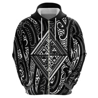 New Zealand Maori Taniko Zip Hoodie Black Kowhaiwhai Puhoro LT9 - Polynesian Pride