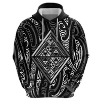 New Zealand Maori Taniko Zip Hoodie Black Kowhaiwhai Puhoro LT9 - Polynesian Pride