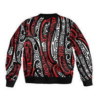 New Zealand Maori Taniko Bomber Jacket Red Kowhaiwhai Puhoro