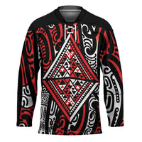 New Zealand Maori Taniko Hockey Jersey Red Kowhaiwhai Puhoro LT9 Unisex Red - Polynesian Pride