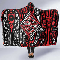 New Zealand Maori Taniko Hooded Blanket Red Kowhaiwhai Puhoro LT9 One Size Red - Polynesian Pride