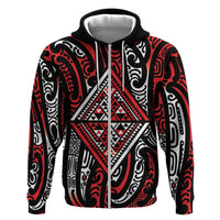 New Zealand Maori Taniko Hoodie Red Kowhaiwhai Puhoro LT9 Zip Hoodie Red - Polynesian Pride