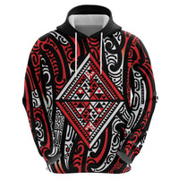New Zealand Maori Taniko Hoodie Red Kowhaiwhai Puhoro LT9 - Polynesian Pride