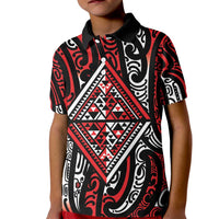 New Zealand Maori Taniko Kid Polo Shirt Red Kowhaiwhai Puhoro LT9 Kid Red - Polynesian Pride