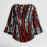 New Zealand Maori Taniko Kimono Sleeve Blouse Red Kowhaiwhai Puhoro LT9 - Polynesian Pride