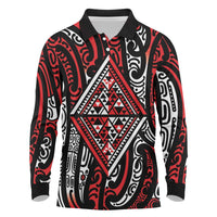 New Zealand Maori Taniko Long Sleeve Polo Shirt Red Kowhaiwhai Puhoro LT9 Red - Polynesian Pride