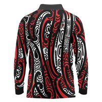 New Zealand Maori Taniko Long Sleeve Polo Shirt Red Kowhaiwhai Puhoro LT9 - Polynesian Pride