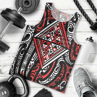 New Zealand Maori Taniko Men Tank Top Red Kowhaiwhai Puhoro