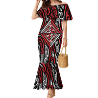 New Zealand Maori Taniko Mermaid Dress Red Kowhaiwhai Puhoro LT9 Women Red - Polynesian Pride