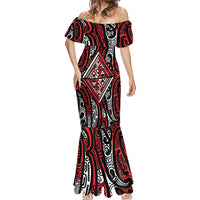 New Zealand Maori Taniko Mermaid Dress Red Kowhaiwhai Puhoro LT9 - Polynesian Pride