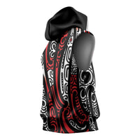 New Zealand Maori Taniko Sleeveless Hoodie Red Kowhaiwhai Puhoro LT9 - Polynesian Pride