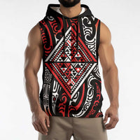 New Zealand Maori Taniko Sleeveless Hoodie Red Kowhaiwhai Puhoro LT9 - Polynesian Pride