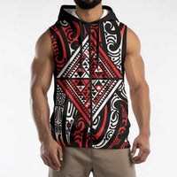 New Zealand Maori Taniko Sleeveless Zip Hoodie Red Kowhaiwhai Puhoro LT9 - Polynesian Pride