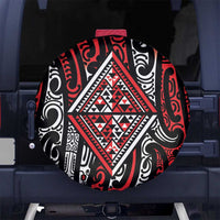 New Zealand Maori Taniko Spare Tire Cover Red Kowhaiwhai Puhoro LT9 No hole Red - Polynesian Pride
