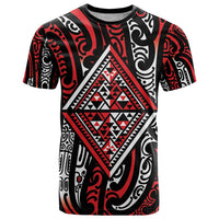 New Zealand Maori Taniko T Shirt Red Kowhaiwhai Puhoro LT9 Red - Polynesian Pride