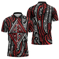 New Zealand Maori Taniko Zipper Polo Shirt Red Kowhaiwhai Puhoro LT9 - Polynesian Pride