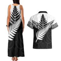 New Zealand Silver Fern Couples Matching Tank Maxi Dress and Hawaiian Shirt Maori Koru Mixed Taniko Pattern LT9 - Polynesian Pride