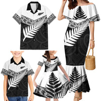 New Zealand Silver Fern Family Matching Mermaid Dress and Hawaiian Shirt Maori Koru Mixed Taniko Pattern LT9 - Polynesian Pride