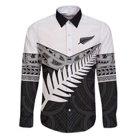 New Zealand Silver Fern Family Matching Off Shoulder Maxi Dress and Hawaiian Shirt Maori Koru Mixed Taniko Pattern LT9 Dad's Shirt - Long Sleeve White - Polynesian Pride