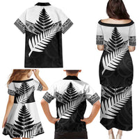 New Zealand Silver Fern Family Matching Puletasi and Hawaiian Shirt Maori Koru Mixed Taniko Pattern LT9 - Polynesian Pride