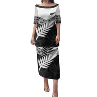 New Zealand Silver Fern Family Matching Puletasi and Hawaiian Shirt Maori Koru Mixed Taniko Pattern LT9 Mom's Dress White - Polynesian Pride