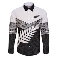 New Zealand Silver Fern Family Matching Short Sleeve Bodycon Dress and Hawaiian Shirt Maori Koru Mixed Taniko Pattern LT9 Dad's Shirt - Long Sleeve White - Polynesian Pride