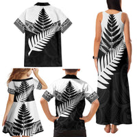 New Zealand Silver Fern Family Matching Tank Maxi Dress and Hawaiian Shirt Maori Koru Mixed Taniko Pattern LT9 - Polynesian Pride