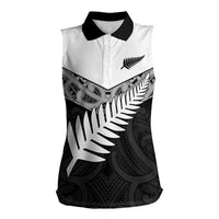 New Zealand Silver Fern Women Sleeveless Polo Shirt Maori Koru Mixed Taniko Pattern LT9 Female White - Polynesian Pride