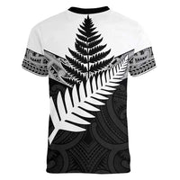 New Zealand Silver Fern Women V-Neck T-Shirt Maori Koru Mixed Taniko Pattern LT9 - Polynesian Pride