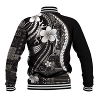 Samoa Siapo Tribal Pattern Baseball Jacket Black Polynesian Plumeria Tapa Motif LT9 - Polynesian Pride