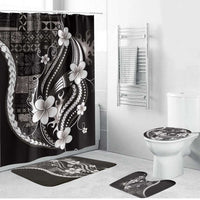 Samoa Siapo Tribal Pattern Bathroom Set Black Polynesian Plumeria Tapa Motif