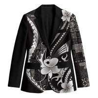 Samoa Siapo Tribal Pattern Blazer Black Polynesian Plumeria Tapa Motif