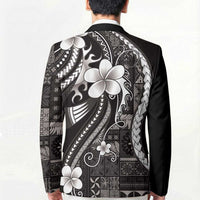 Samoa Siapo Tribal Pattern Blazer Black Polynesian Plumeria Tapa Motif