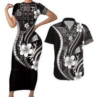 Samoa Siapo Tribal Pattern Couples Matching Short Sleeve Bodycon Dress and Hawaiian Shirt Black Polynesian Plumeria Tapa Motif LT9 Black - Polynesian Pride