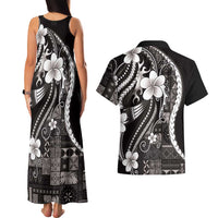 Samoa Siapo Tribal Pattern Couples Matching Tank Maxi Dress and Hawaiian Shirt Black Polynesian Plumeria Tapa Motif LT9 - Polynesian Pride