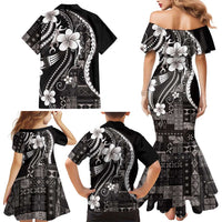 Samoa Siapo Tribal Pattern Family Matching Mermaid Dress and Hawaiian Shirt Black Polynesian Plumeria Tapa Motif LT9 - Polynesian Pride