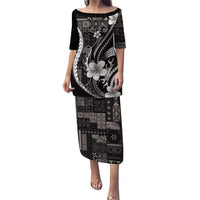Samoa Siapo Tribal Pattern Family Matching Puletasi and Hawaiian Shirt Black Polynesian Plumeria Tapa Motif LT9 Mom's Dress Black - Polynesian Pride