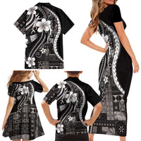 Samoa Siapo Tribal Pattern Family Matching Short Sleeve Bodycon Dress and Hawaiian Shirt Black Polynesian Plumeria Tapa Motif LT9 - Polynesian Pride