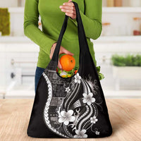 Samoa Siapo Tribal Pattern Grocery Bag Black Polynesian Plumeria Tapa Motif