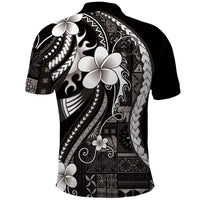 Samoa Siapo Tribal Pattern Polo Shirt Black Polynesian Plumeria Tapa Motif