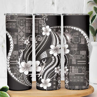 Samoa Siapo Tribal Pattern Skinny Tumbler Black Polynesian Plumeria Tapa Motif