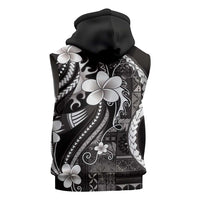 Samoa Siapo Tribal Pattern Sleeveless Hoodie Black Polynesian Plumeria Tapa Motif