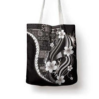 Samoa Siapo Tribal Pattern Tote Bag Black Polynesian Plumeria Tapa Motif