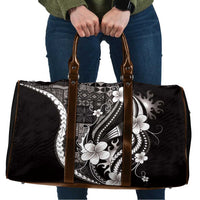 Samoa Siapo Tribal Pattern Travel Bag Black Polynesian Plumeria Tapa Motif
