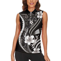 Samoa Siapo Tribal Pattern Women Sleeveless Polo Shirt Black Polynesian Plumeria Tapa Motif LT9 - Polynesian Pride