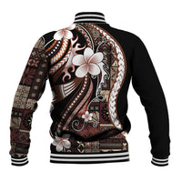 Samoa Siapo Tribal Pattern Baseball Jacket Brown Polynesian Plumeria Tapa Motif LT9 - Polynesian Pride