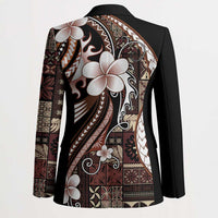Samoa Siapo Tribal Pattern Blazer Brown Polynesian Plumeria Tapa Motif