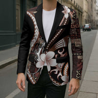 Samoa Siapo Tribal Pattern Blazer Brown Polynesian Plumeria Tapa Motif